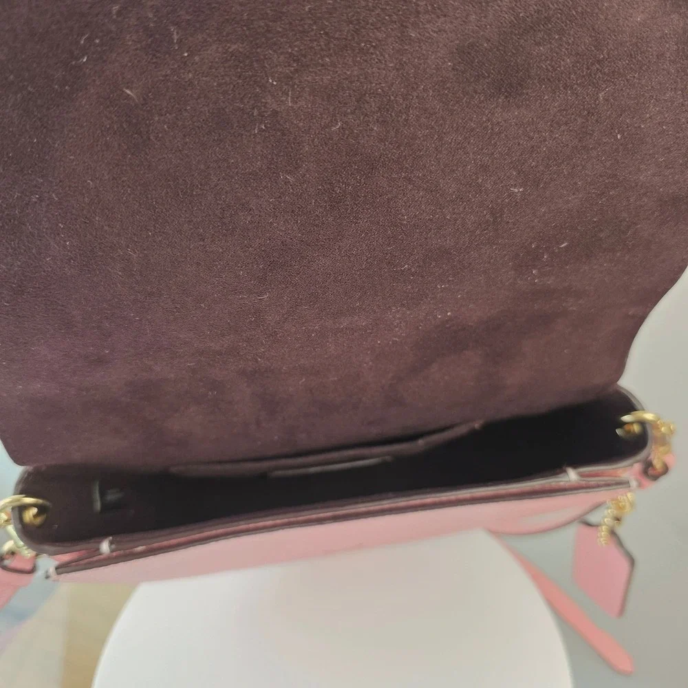 Coach Ellen Saddle Flap Pebble Leather Crossbody Bag Bubblegum Pink